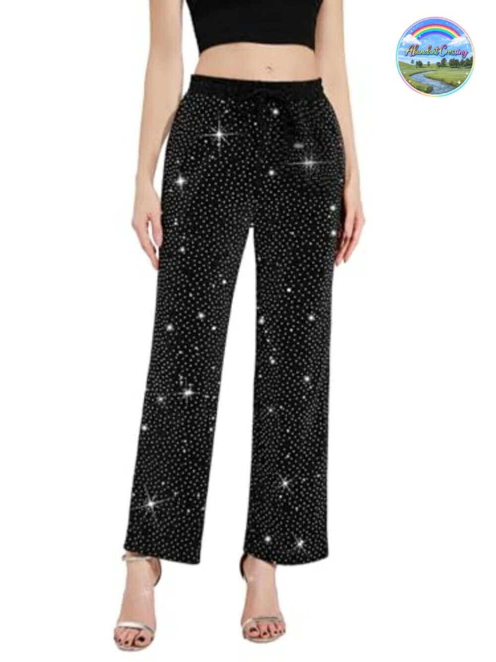 High Elastic Waist Wide Leg Palazzo Pants Glitter Sparkle Party Trousers